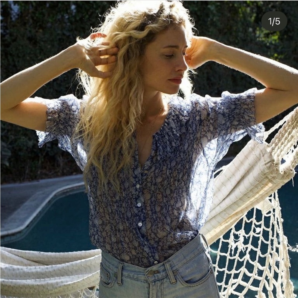 RARE Doen Lea Blue Blouse Top